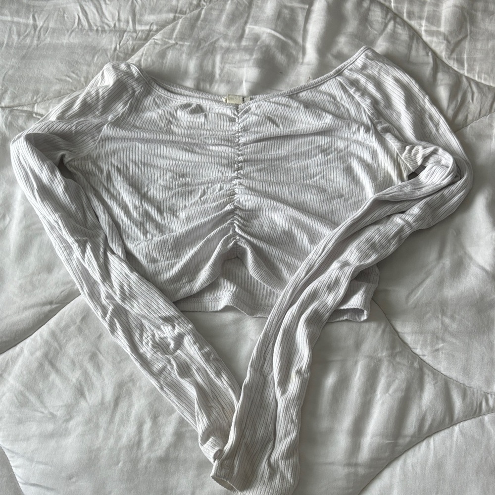 Garage White Ruched Long Sleeve Top